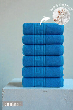 Anılsan 6'lı Turkuaz Greek El Havlusu - 50x90 Cm, 225 Gr, %100 Pamuk, Spa Ve Otel Havlusu