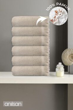 Anılsan 6'lı Bej Jelena El Havlusu - 50x90 Cm, 225 Gr, %100 Pamuk, Spa Ve Otel Havlusu