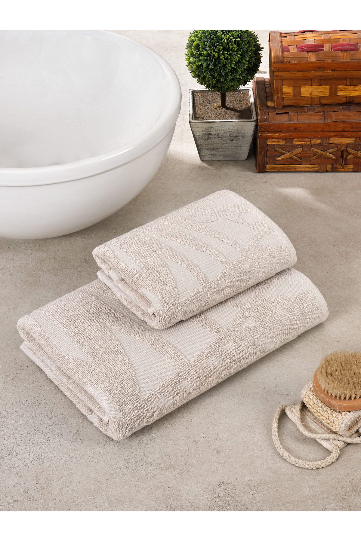 Palmex Home Banyo Havlu Seti 2li Pataya - 70x140 & 50x90 %100 Pamuk