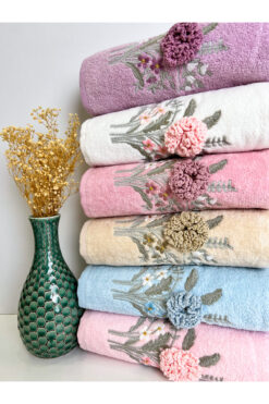 AYHANHOME 3d Elişi Çiçek Nakışlı 6'lı 50x90 El Yüz Havlu Seti