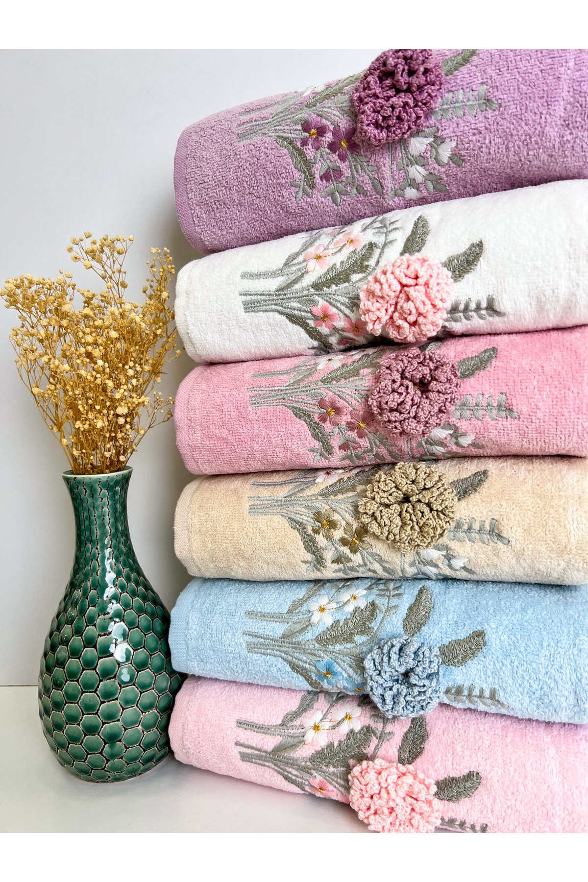 AYHANHOME 3d Elişi Çiçek Nakışlı 6'lı 50x90 El Yüz Havlu Seti