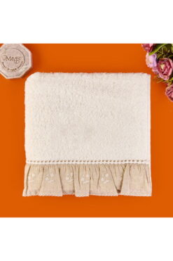 Evidea Soft French Cottage Twin Çiçek Desenli Yüz Havlusu - Ekru - 50x90 cm