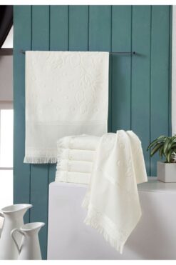 Fiesta 6 Adet 50 X 90 Soft Etamın Jakarlı Sacaklı Krem Renk El Yüz Havlusu Kanavice Işlemelik Havlu