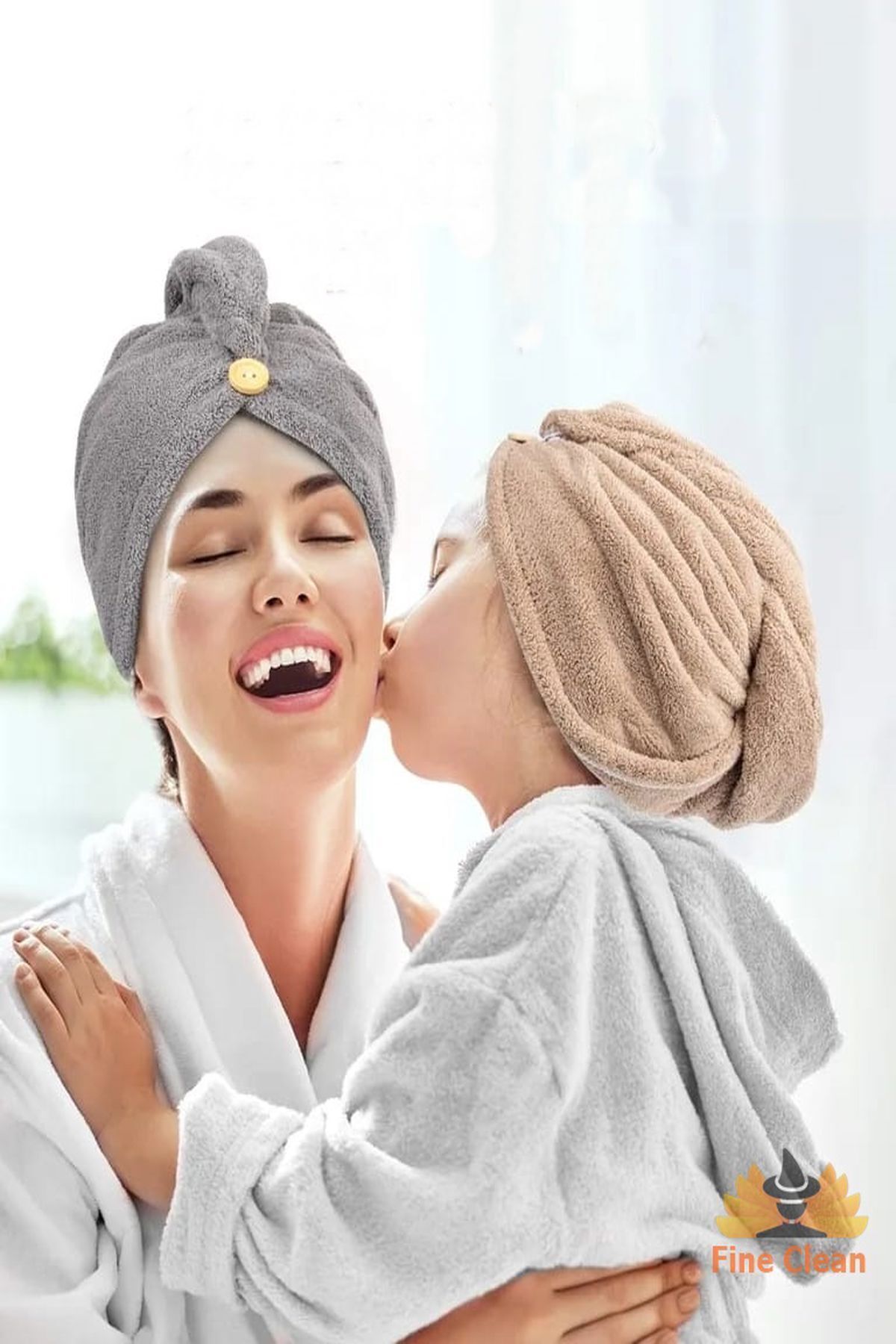 Fine Clean ( 1 Adet ) Mikrofiber Gri Saç Havlusu , Saç Bonesi , Deniz , Havuz , Banyo Sonrası Bone - Görsel 2