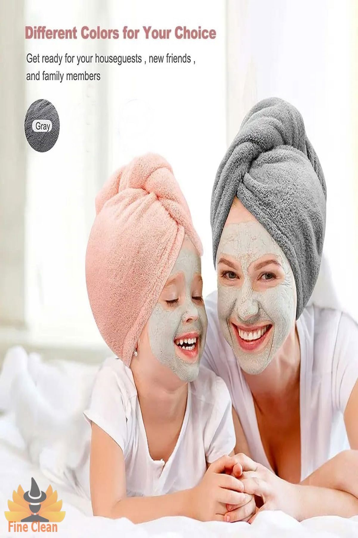 Fine Clean ( 1 Adet ) Mikrofiber Gri Saç Havlusu , Saç Bonesi , Deniz , Havuz , Banyo Sonrası Bone - Görsel 3