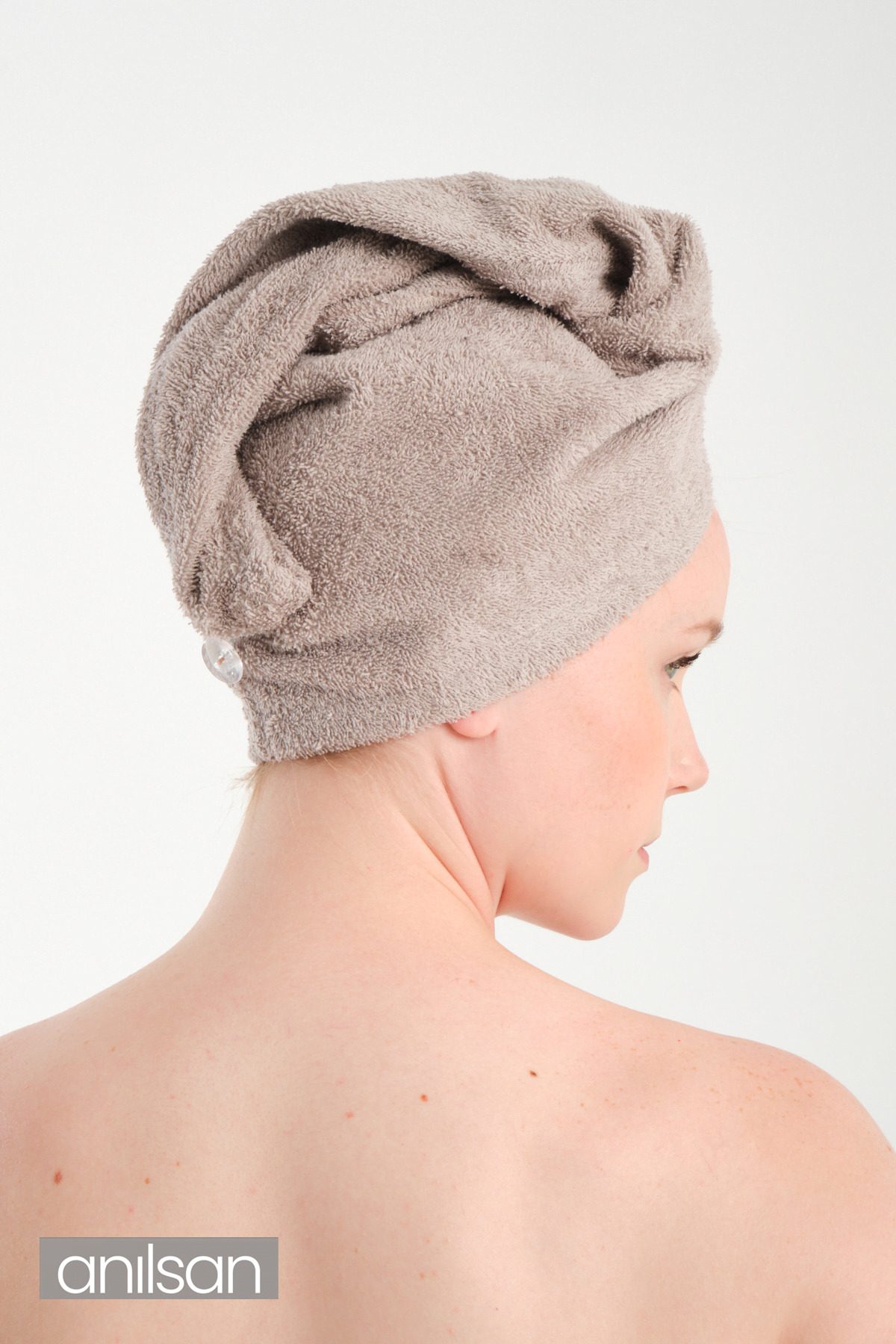 Anılsan %100 Pamuk Bej Havlu Bone Saç Kurutma Bonesi Kafa Havlusu Duş Banyo Bonesi Islak Saç Kurulama Bone - Görsel 3