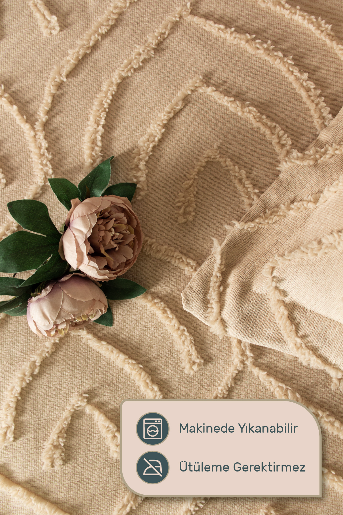 Odamoda Jun Çift Kişilik Yatak Örtüsü Seti BEJ - İskandinav Bohem Püsküllü Örtü Takımı - Şık Kutu ve Paket - Görsel 3