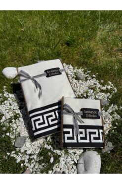 Fantastic Collection Bordürlü İşlemeli Greek Key Desenli Özel Kadife Hediyelik Havlu Seti