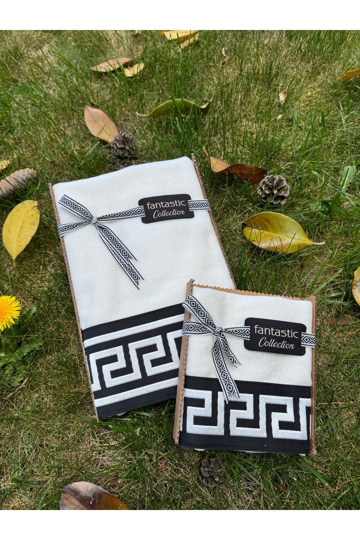 Fantastic Collection Bordürlü İşlemeli Greek Key Desenli Özel Kadife Hediyelik Havlu Seti - Görsel 3