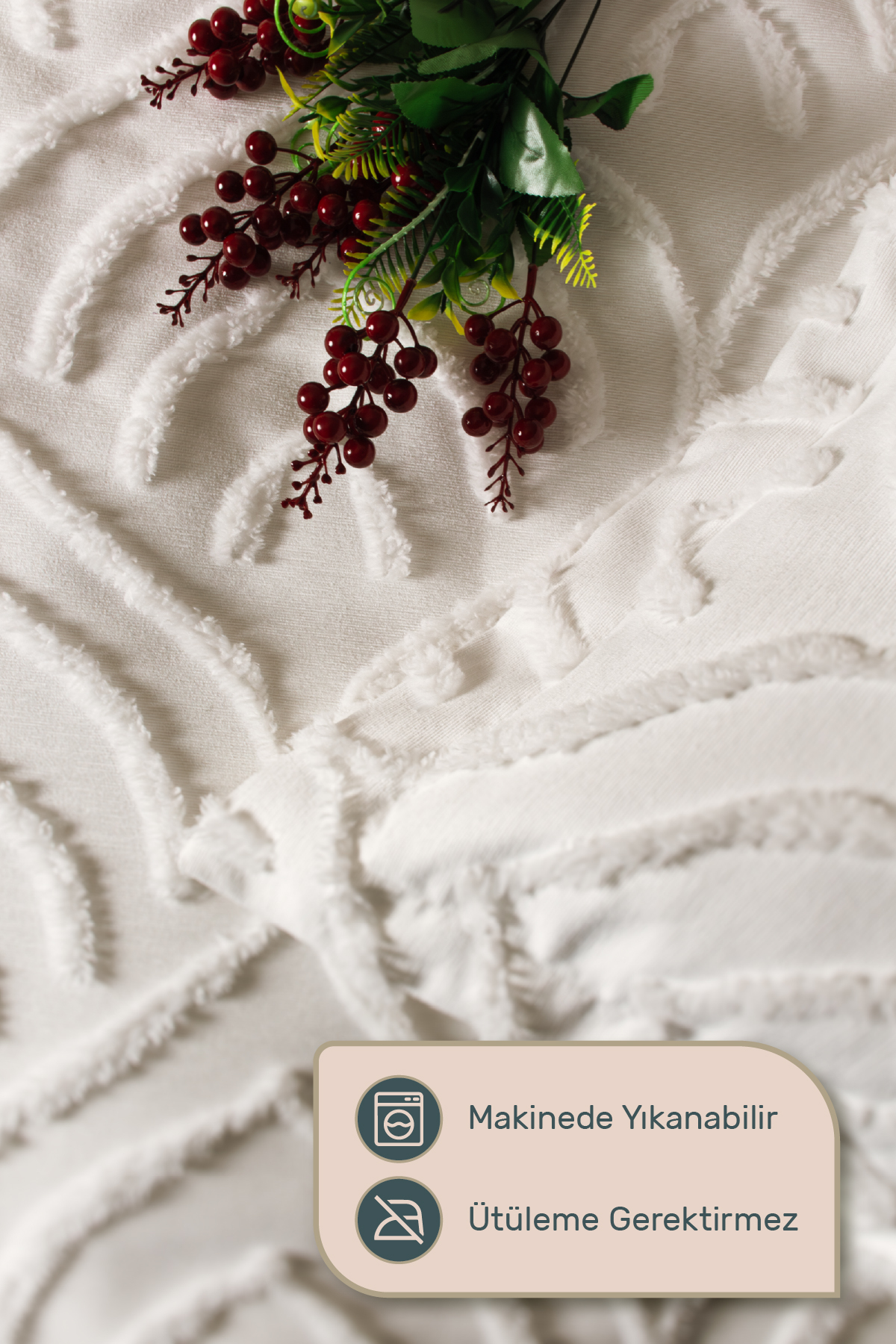 Odamoda Jun Çift Kişilik Yatak Örtüsü Seti EKRU - İskandinav Bohem Püsküllü Örtü Takımı - Şık Kutu ve Paket - Görsel 3