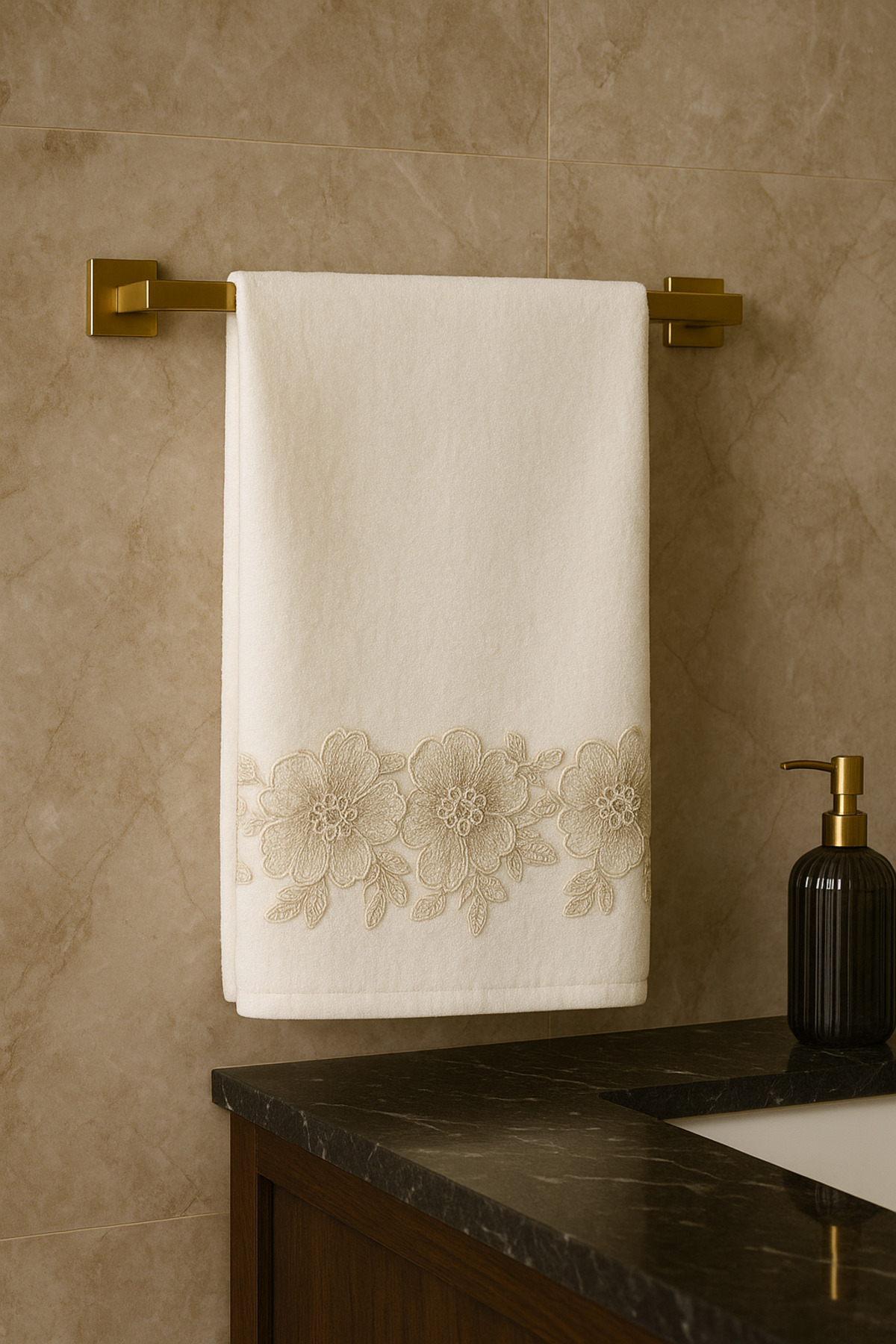 Çeyiz Bahçesi Papatya Fransız Güpürlü Kadife Havlu 50&90