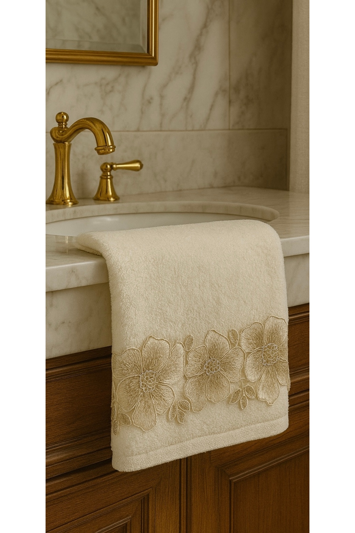 Çeyiz Bahçesi Papatya Fransız Güpürlü Kadife Havlu 50&90 - Görsel 2