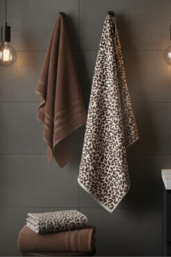 My Catherine 4 Parça Lüks Banyo Havlu Seti (2 Adet 70x140cm & 2 Adet 50x90cm) | Leopar Desenli Hamam Takımı