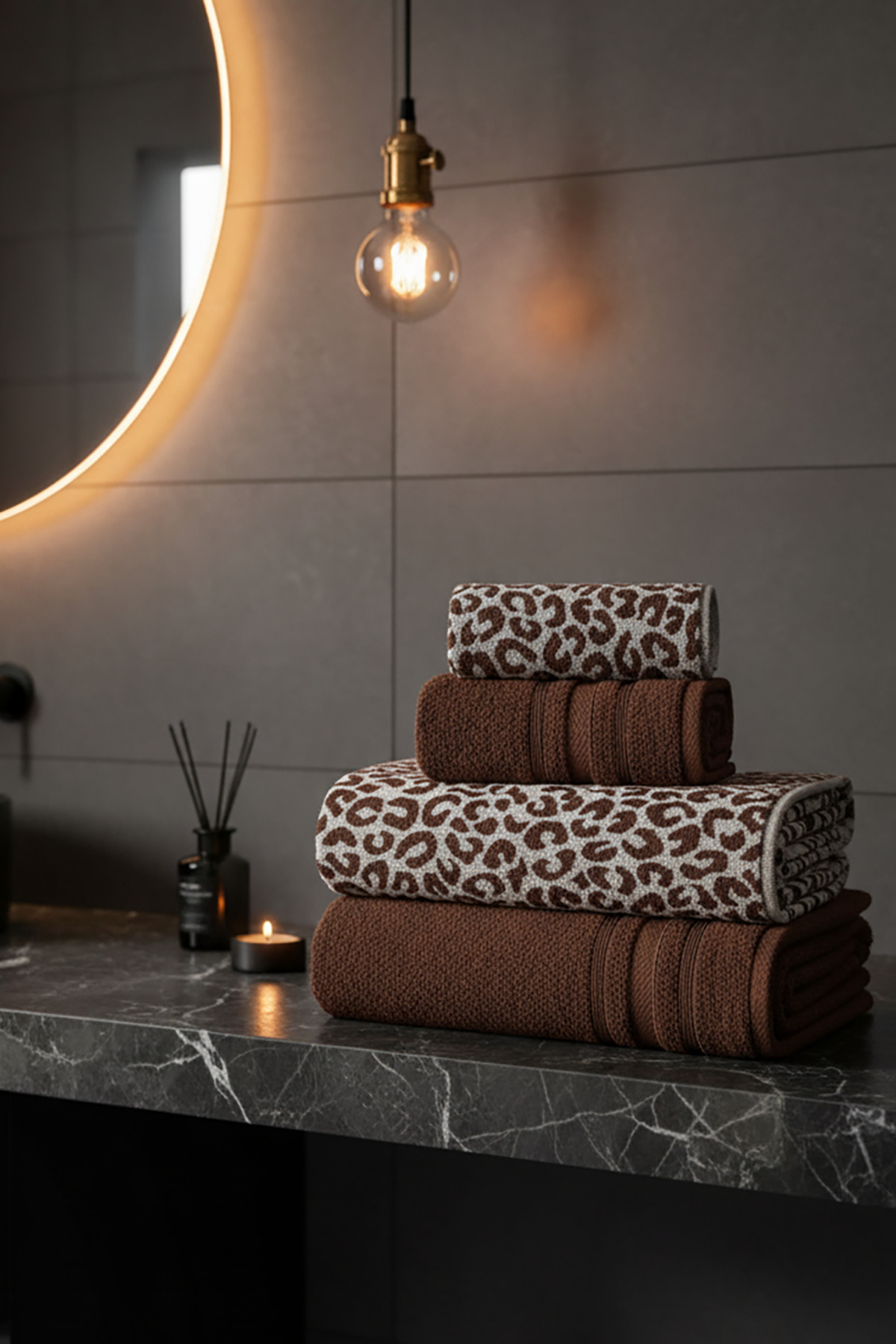 My Catherine 4 Parça Lüks Banyo Havlu Seti (2 Adet 70x140cm & 2 Adet 50x90cm) | Leopar Desenli Hamam Takımı - Görsel 2