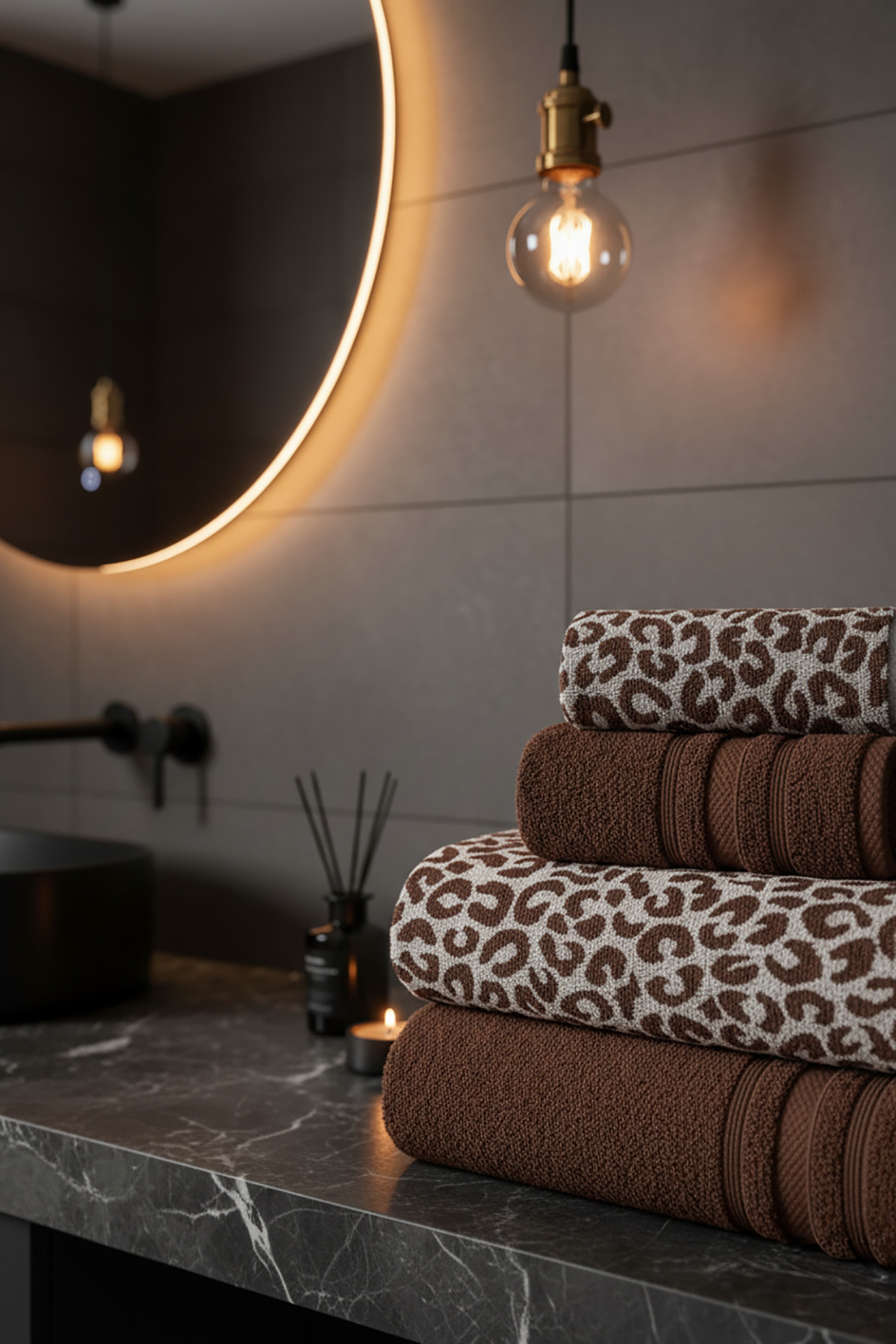 My Catherine 4 Parça Lüks Banyo Havlu Seti (2 Adet 70x140cm & 2 Adet 50x90cm) | Leopar Desenli Hamam Takımı - Görsel 3