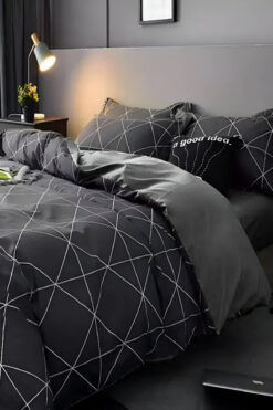 İQON Lastikli Çarşaflı Nevresim Takımı Tek Kişilik Geometric Basic Gri