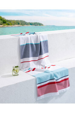 Madame Coco Ella %100 Pamuk Plaj Havlusu - Turkuaz/Kırmızı - 70x150 cm