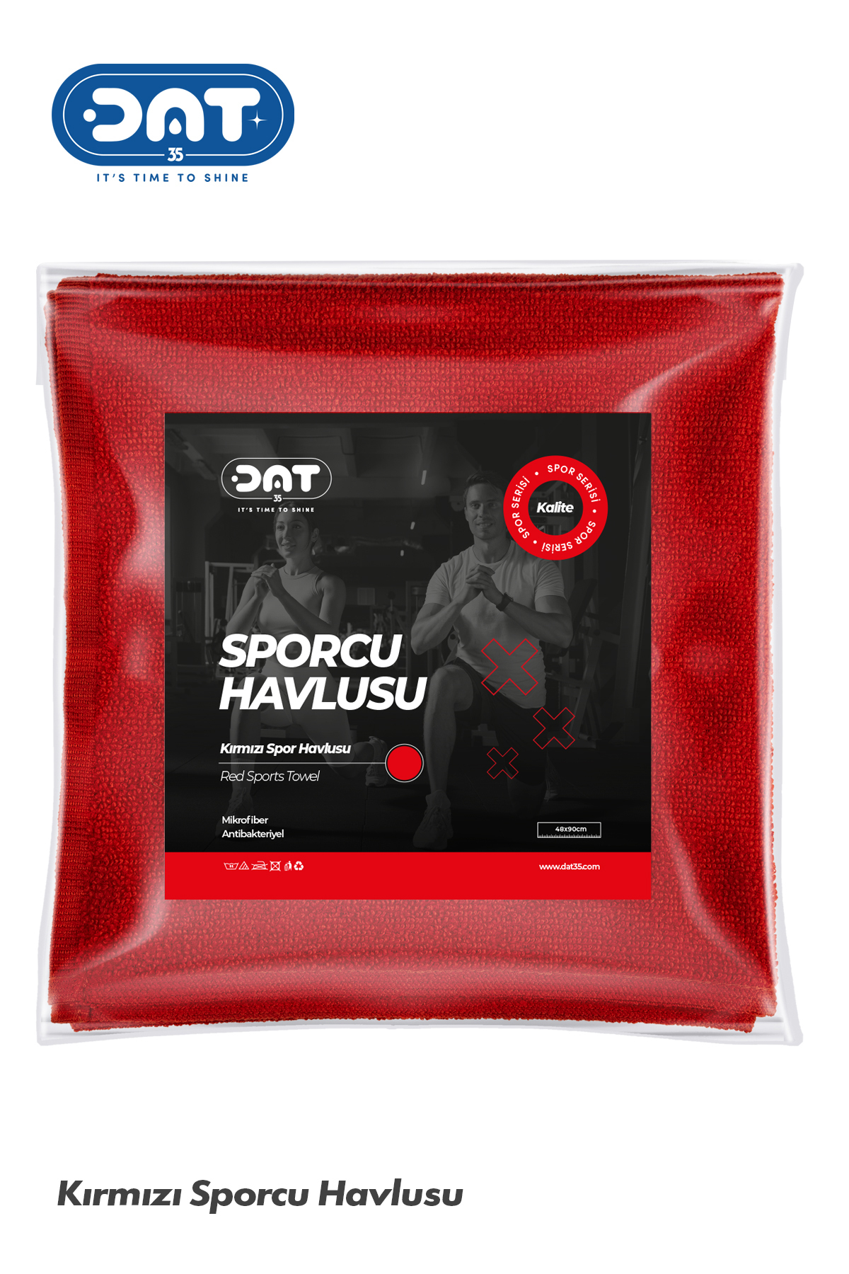 DAT35 Mikrofiber Sporcu Havlusu 48x90 cm Kırmızı Gym Fitness Hızlı Kuruyan Havlu