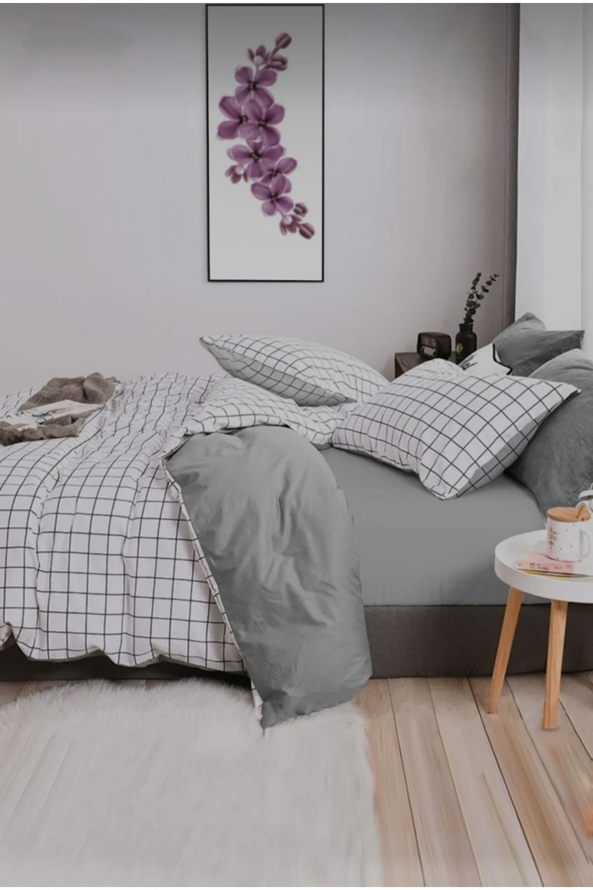 MORRİVAL TEK KİŞİLİK ÇİFT TARAFLI GRİ+BEYAZ LASTİKLİ ÇARŞAFLI NEVRESİM TAKIMI, 120*200 LASTİKLİ ÇARŞAF