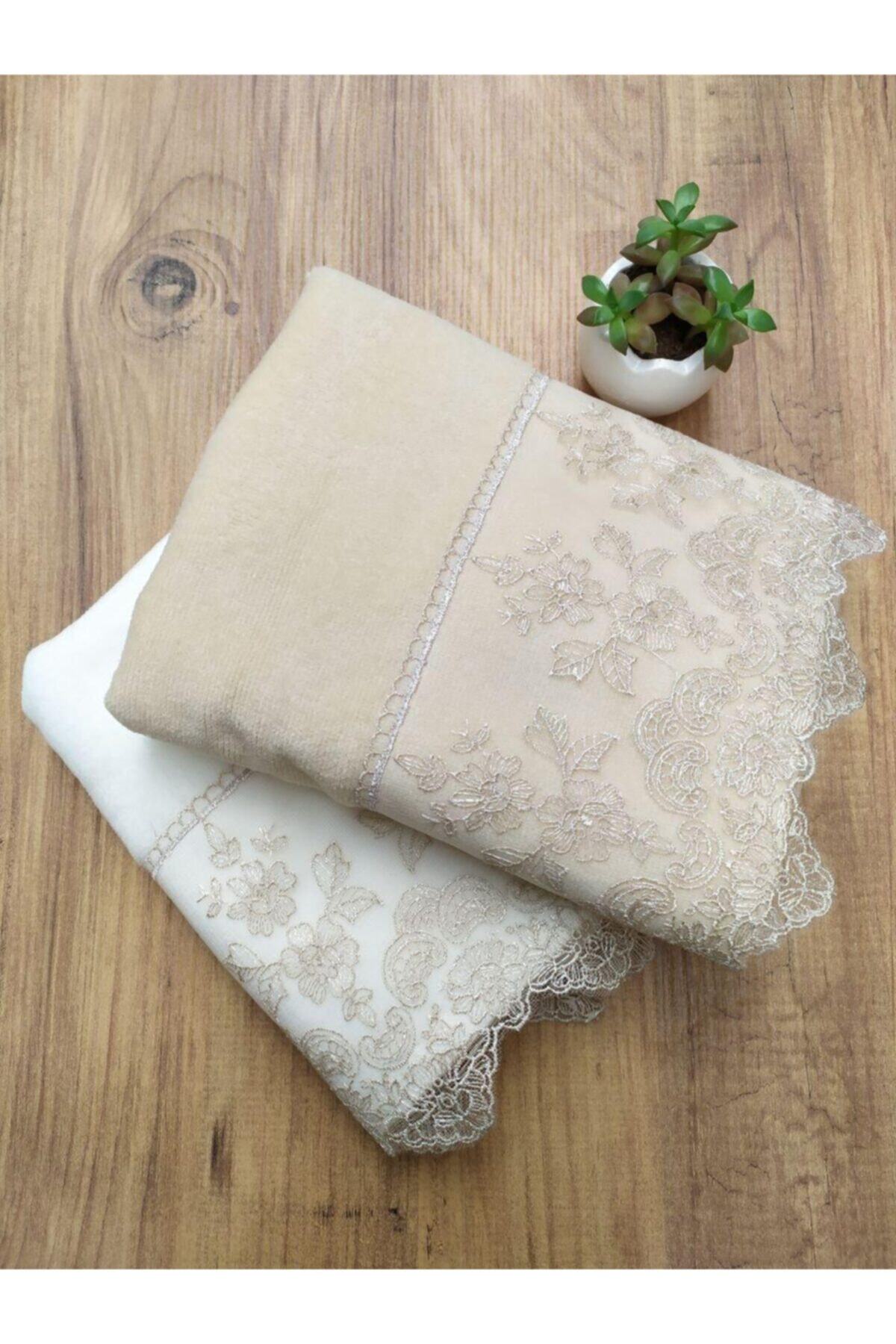 Çeyiz Bahçesi Mira Fransız Güpürlü 2'li Kadife Havlu Takımı 50&90 - Görsel 2