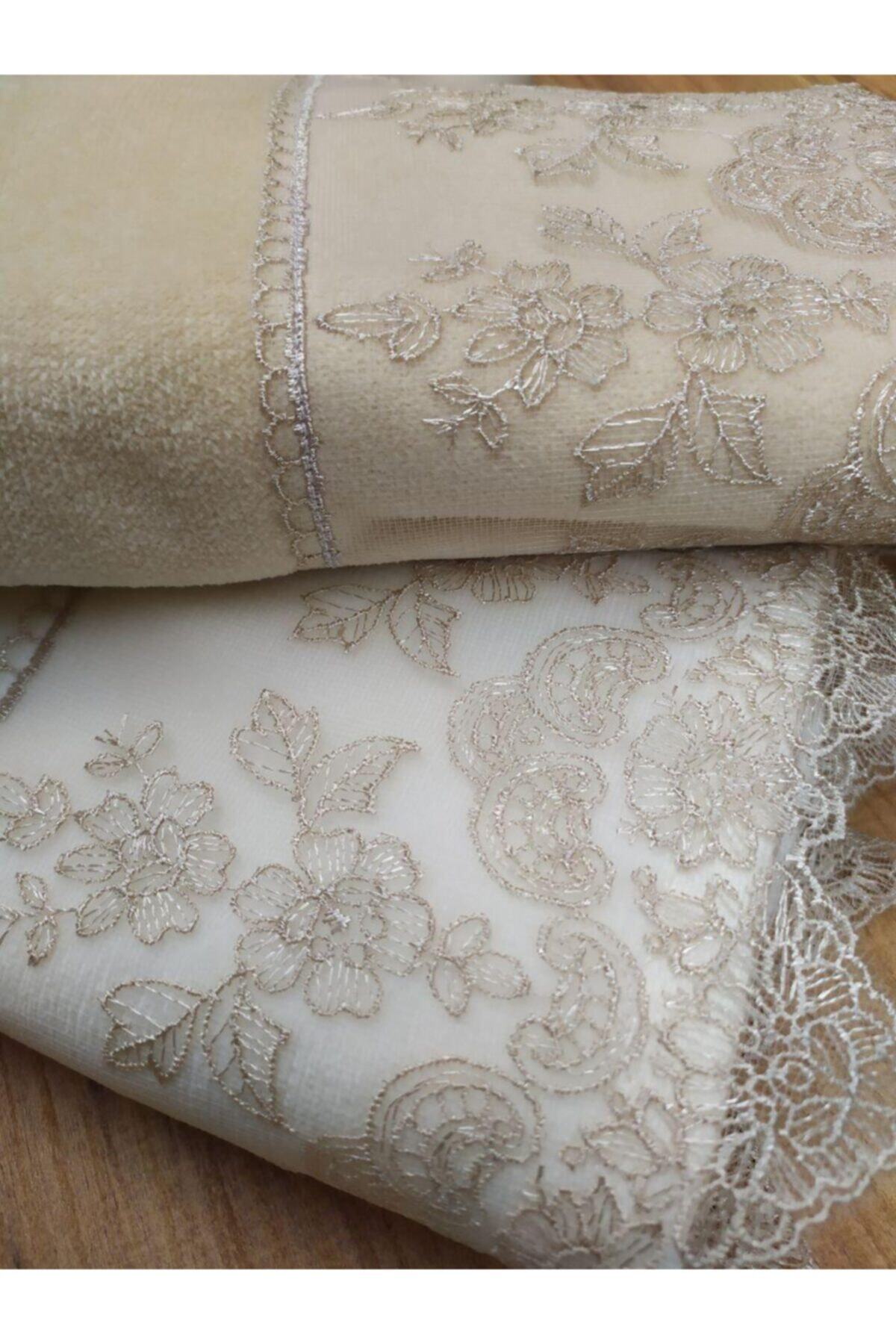 Çeyiz Bahçesi Mira Fransız Güpürlü 2'li Kadife Havlu Takımı 50&90 - Görsel 3