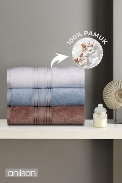 Anılsan 3'lü Süper Soft Bordürlü El Havlusu Seti - 50x90 Cm, 250 Gr, %100 Pamuk, Spa Ve Otel Havlusu