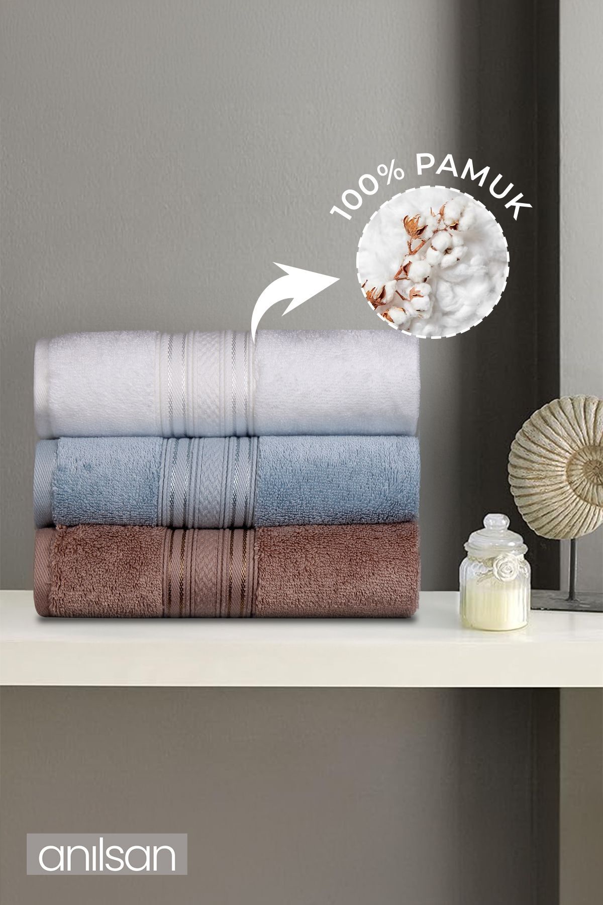 Anılsan 3'lü Süper Soft Bordürlü El Havlusu Seti - 50x90 Cm, 250 Gr, %100 Pamuk, Spa Ve Otel Havlusu