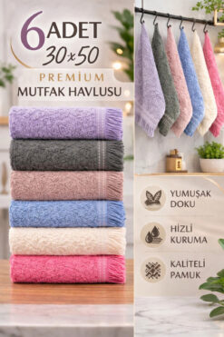 Elmas Home Collection 6 Adet Mutfak Havlusu 30x50 cm | Kurulama Bezi | Pamuk El Havlusu Seti | Çok Renkli