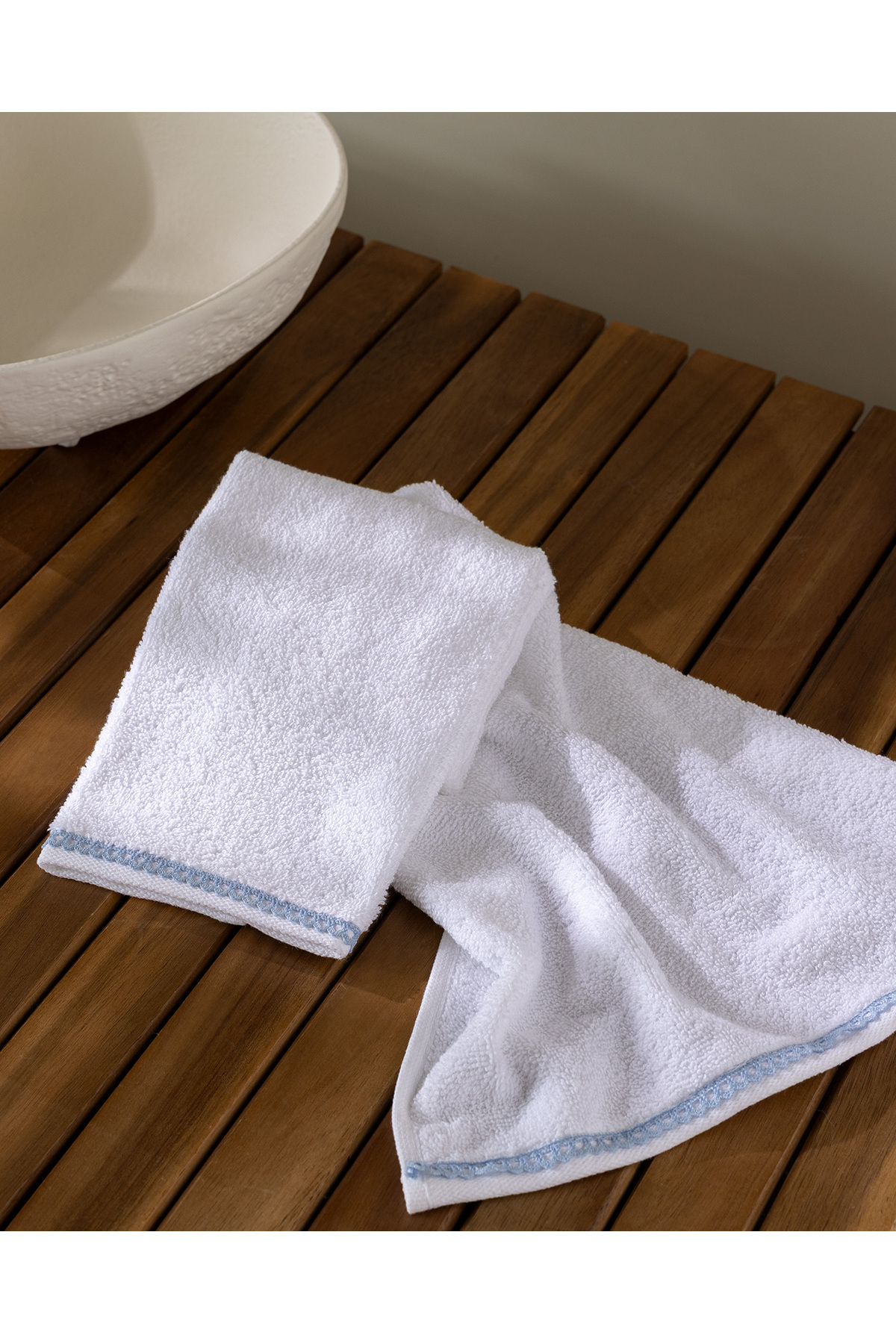 Madame Coco Angelise 2'li %100 Pamuk El Havlusu - Beyaz/Mavi - 30x40 cm