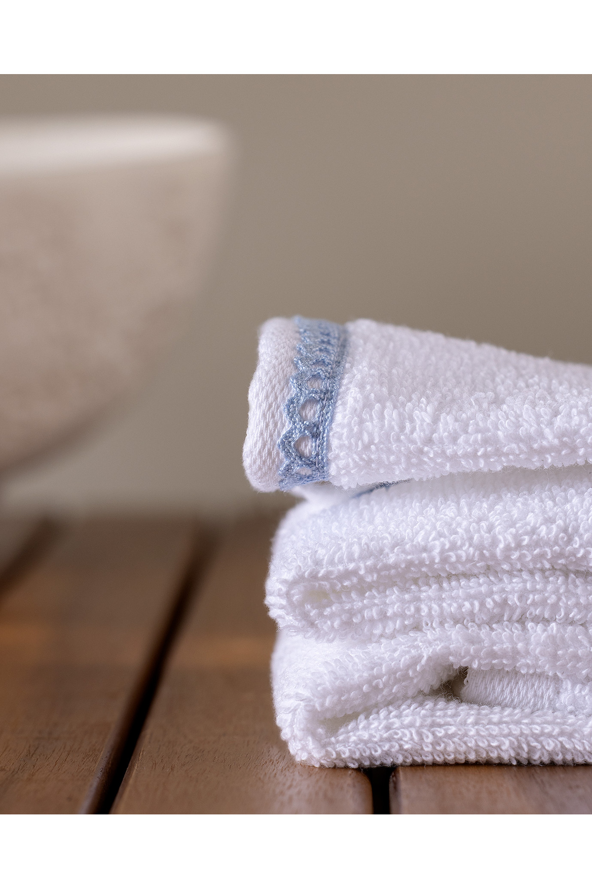 Madame Coco Angelise 2'li %100 Pamuk El Havlusu - Beyaz/Mavi - 30x40 cm - Görsel 2