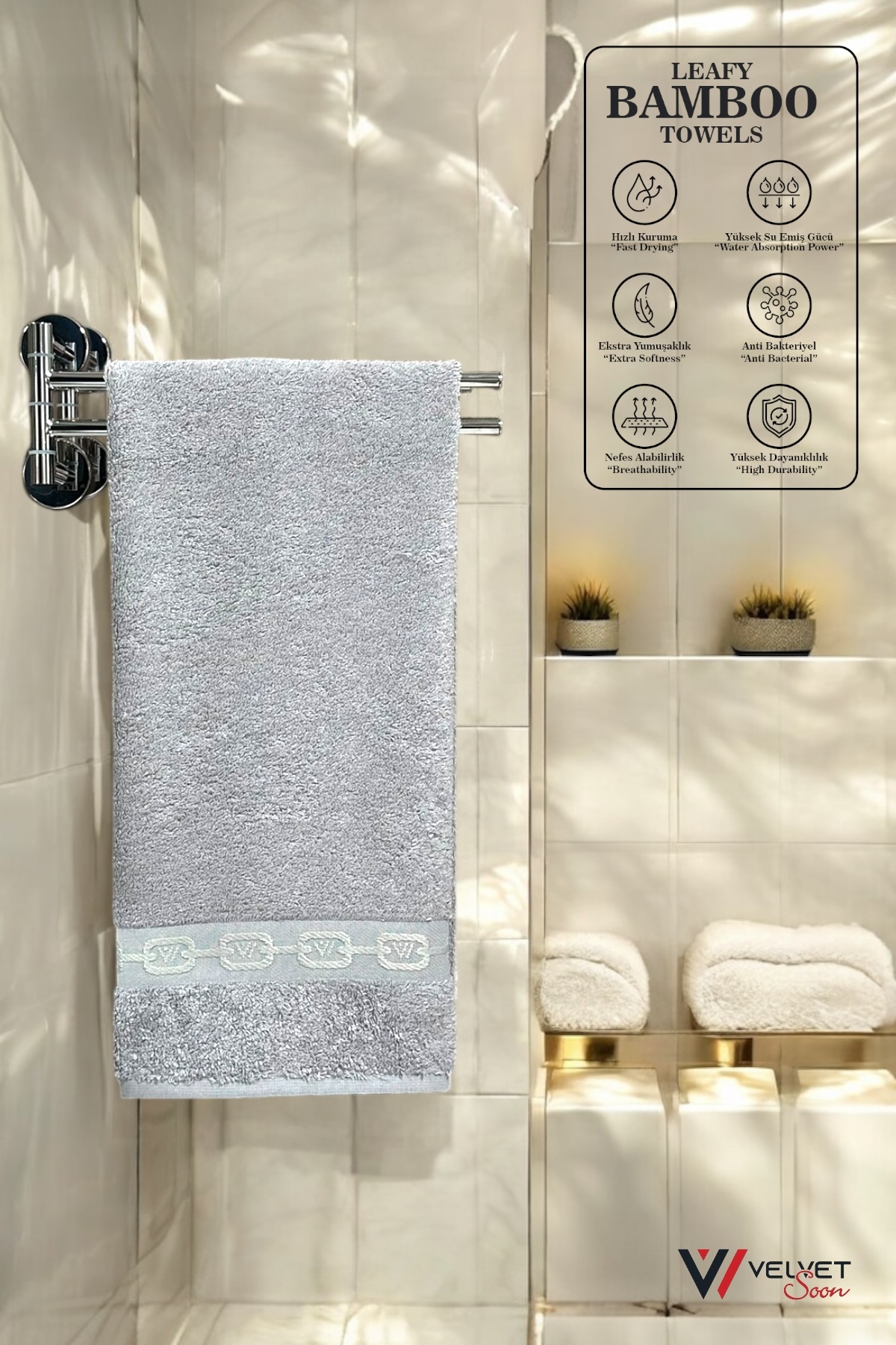 jn junenext Antibakteriyel & Yüksek Emici Bambu El ve Yüz Havlusu Seti - 50x90 cm Desenli