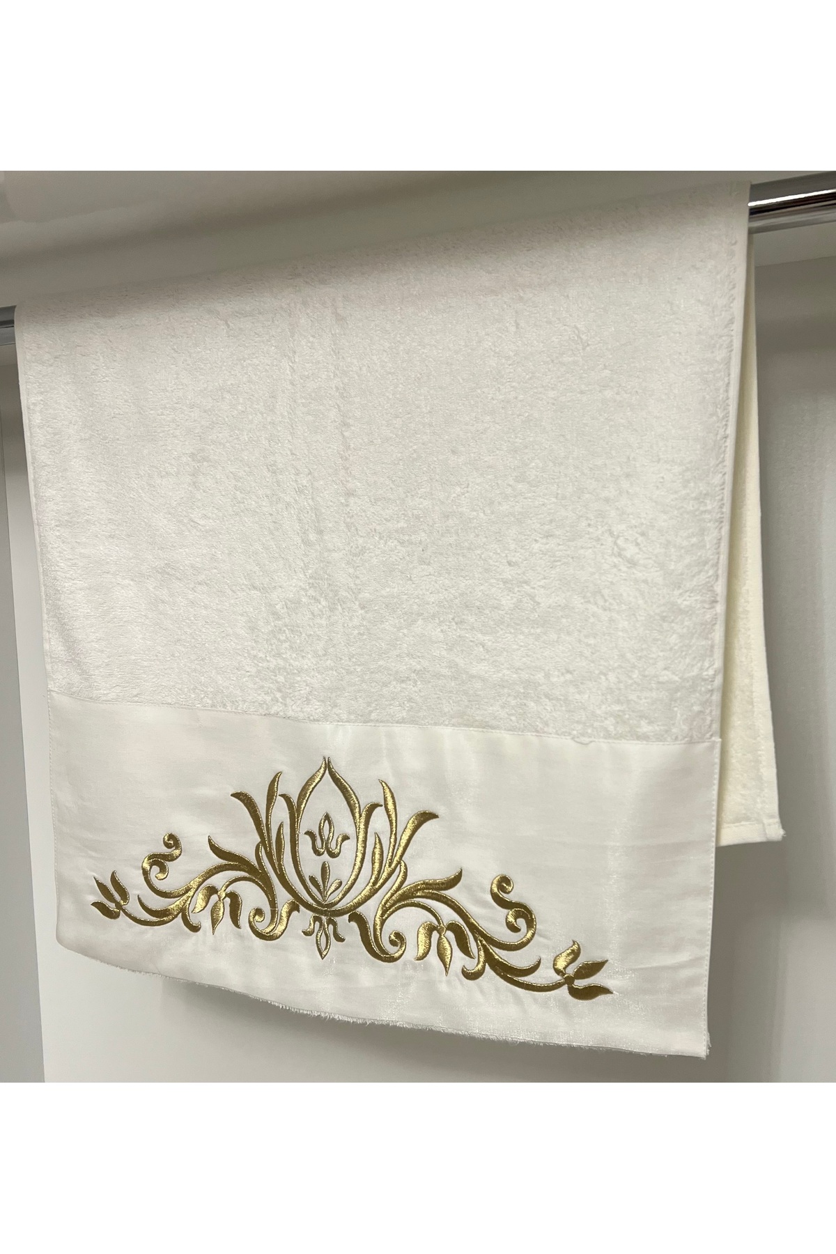 Home Karlla bambu nakışlı ve el işlemeli havlu 1 adet 50x90 - Görsel 3