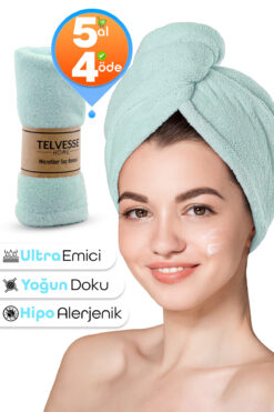 Telvesse Kalın Mikrofiber Saç Havlusu Plaj Deniz Havuz Bonesi Kurulama Banyo Saç Kurutma Baş Havlusu Turkuaz