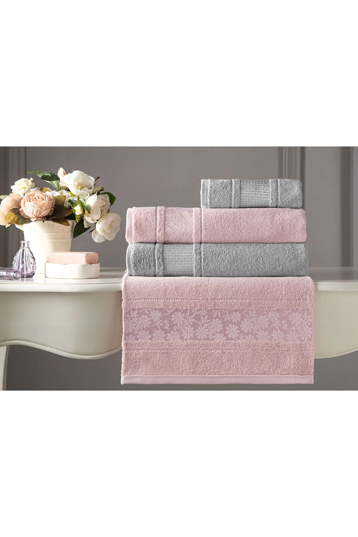 Özdilek Blossom Best Set Hamam Set Pembe - Gri - Görsel 3