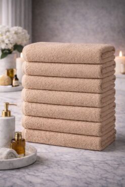 Elaganya Bej Spor Fitness Havlusu Leke Tutmayan Kuaför Berber Havlu 50x90 Cm 8 Adet