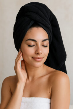 Elaganya PAMUKLU SİYAH SAÇ HAVLUSU 50X90 CM