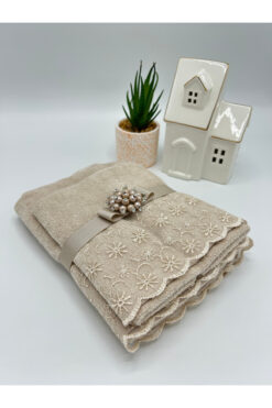 LenaToptan Vizon 2'li Güpürlü Dantelli 30x50 ve 50x90 cm Havlu Seti ( Bohçalık - Çeyizlik - Hediyelik )
