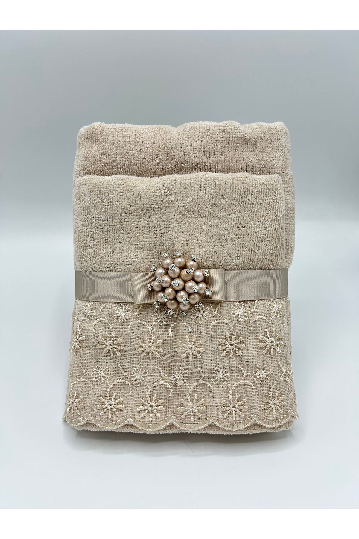 LenaToptan Vizon 2'li Güpürlü Dantelli 30x50 ve 50x90 cm Havlu Seti ( Bohçalık - Çeyizlik - Hediyelik ) - Görsel 3