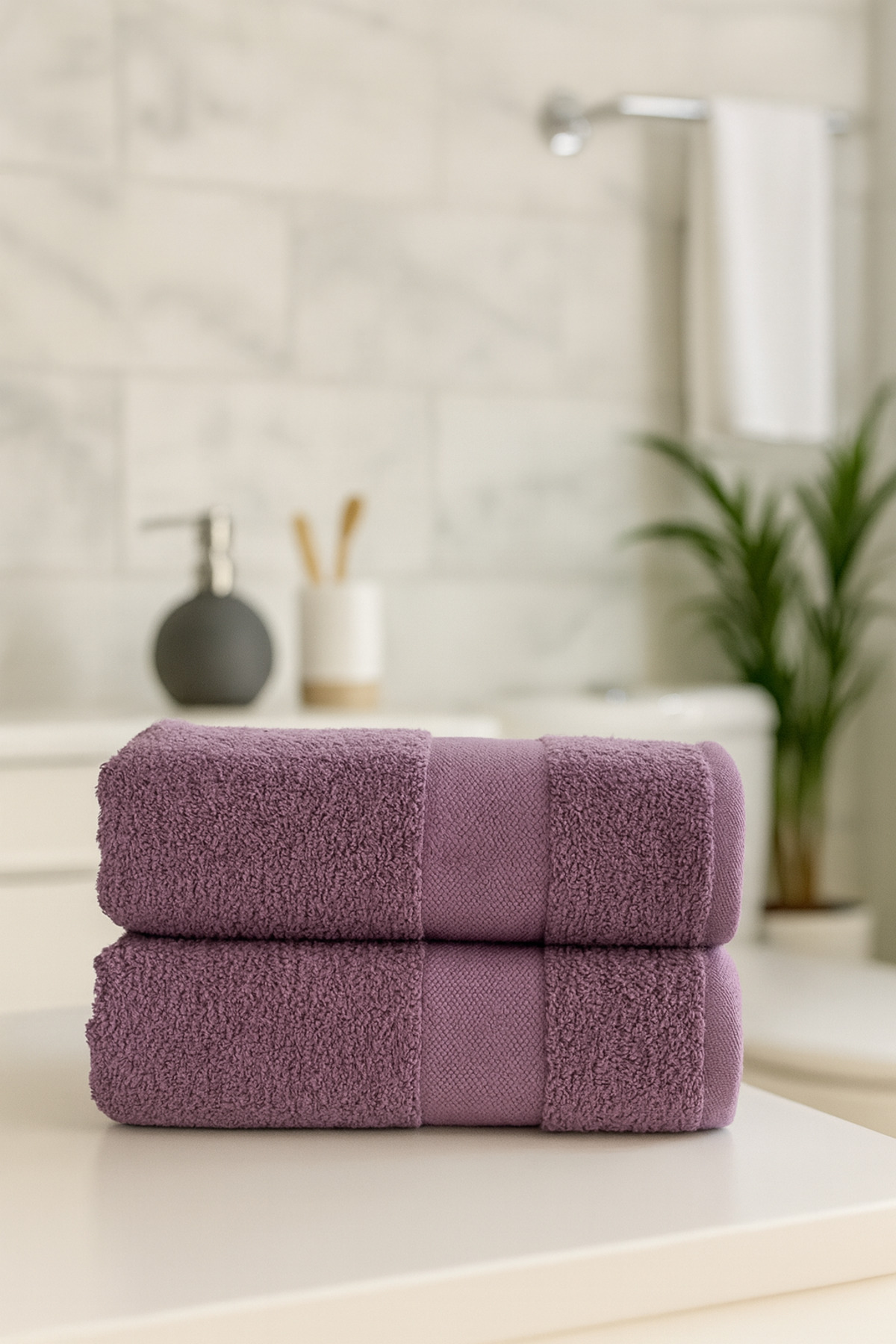 Lucy and Home 2li Nokta Bordür Baş-el Havlu Seti 60x110 Cm