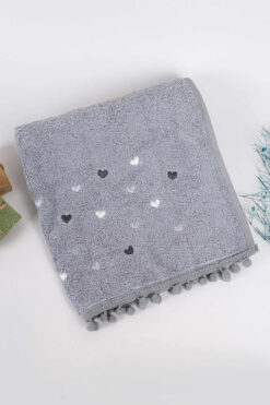 Çeyiz Merkezi Ponponlu Kalpli El Yüz Havlusu 50x90 GRİ