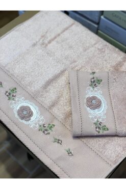 Fiesta Duygu Bambu  Analı-Kızlı 3d Nakışlı Havlu Takımı Pudra