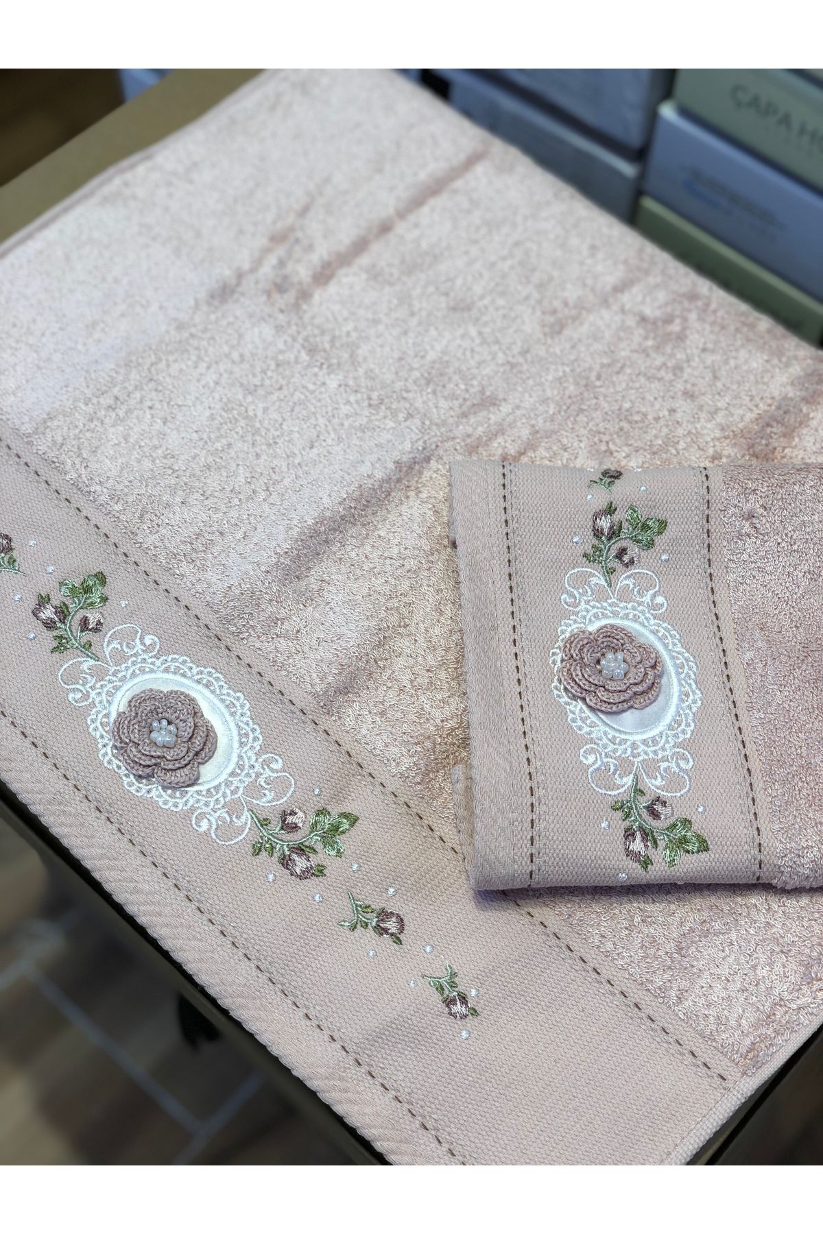 Fiesta Duygu Bambu Analı-Kızlı 3d Nakışlı Havlu Takımı Pudra