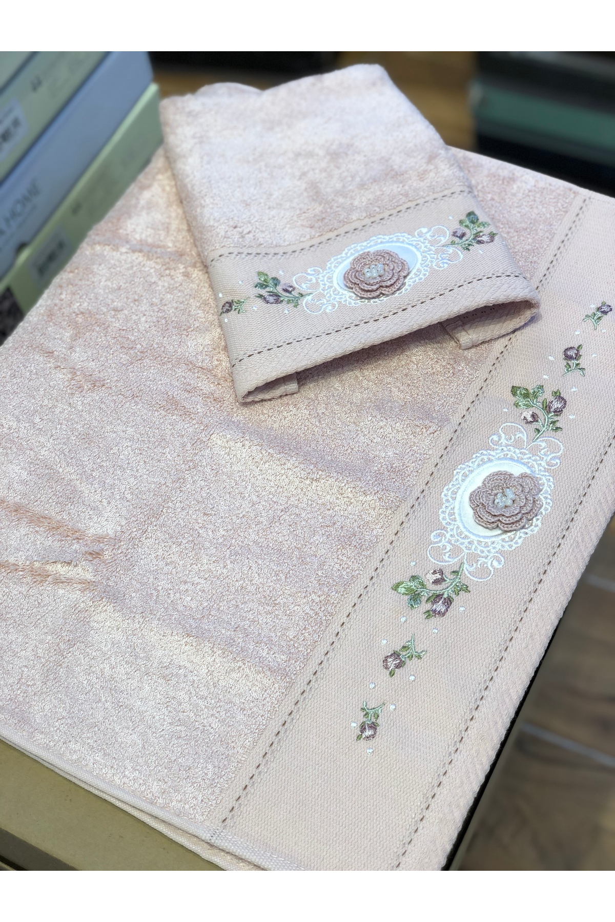 Fiesta Duygu Bambu Analı-Kızlı 3d Nakışlı Havlu Takımı Pudra - Görsel 2