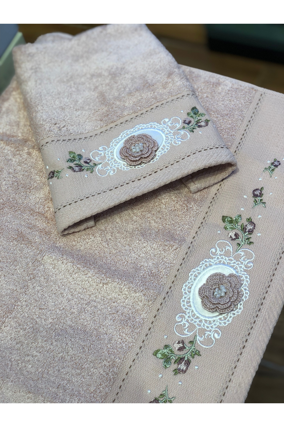 Fiesta Duygu Bambu Analı-Kızlı 3d Nakışlı Havlu Takımı Pudra - Görsel 3