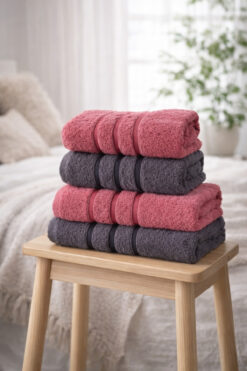 ELY PARKER 4'lü Pamuklu Banyo Havlu Seti Pudra-Antrasit