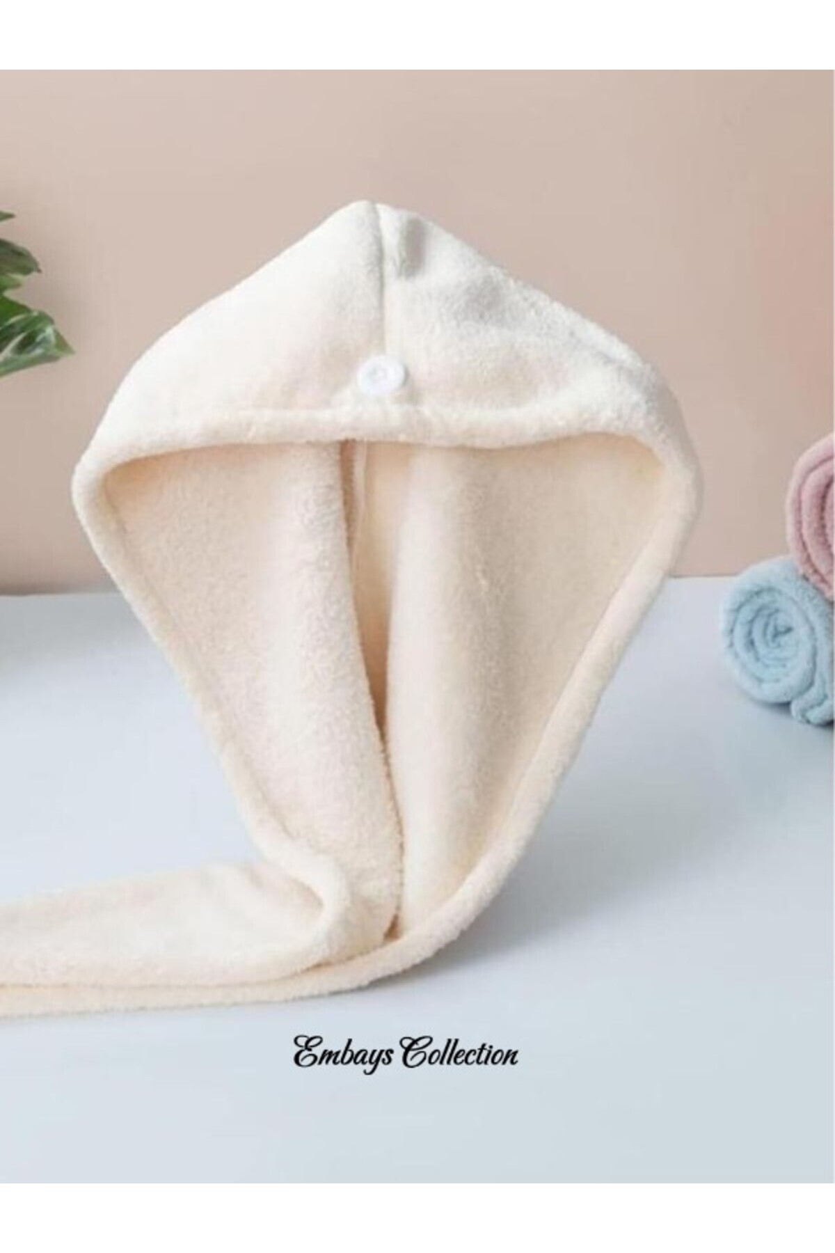 embays collection Düğme Lastikli Saç Havlusu, Saç Bonesi, Makyaj Bonesi, Yüz Bakım Havlusu, Banyo Sonrası Saç Kurutma - Görsel 2