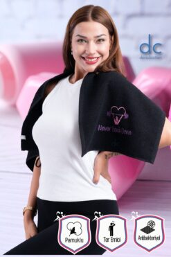 denizlicotton Nakışlı Sporcu Havlusu Pamuklu, Antibakteriyel, Ter Emici Fitness Plates Boks Tenis Spor Havlusu