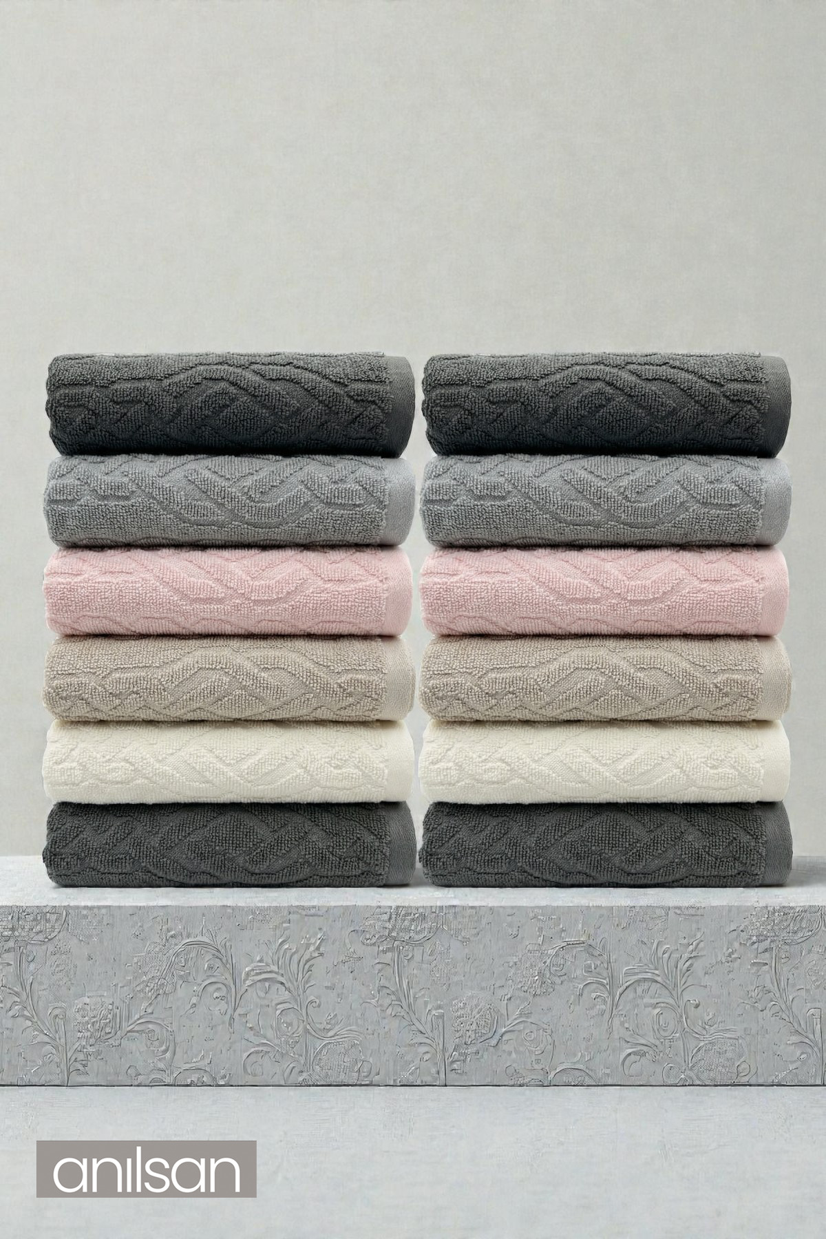 Anılsan 12'li İsba El Havlusu - 50x80 Cm, 170 Gr, %100 Pamuk, Spa Ve Otel Havlusu