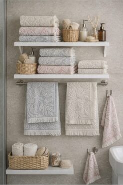 Femm Havlu 50x90 cm Jakarlı Tropikal Desenli Yüz Havlusu – Saçaklı, %100 Pamuk, Yumuşak ve Emici