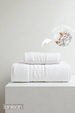 Anılsan 2'li Greek Havlu Seti %100 Pamuk - 1 Adet El Havlusu 50x90 Ve 1 Adet Banyo Havlusu 70x140